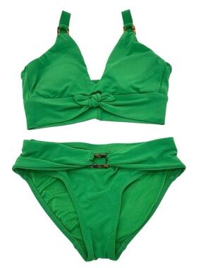 Robin Piccone Green Bikini Set | Knot Front  | Size S | Tortoise Hardware | EUC